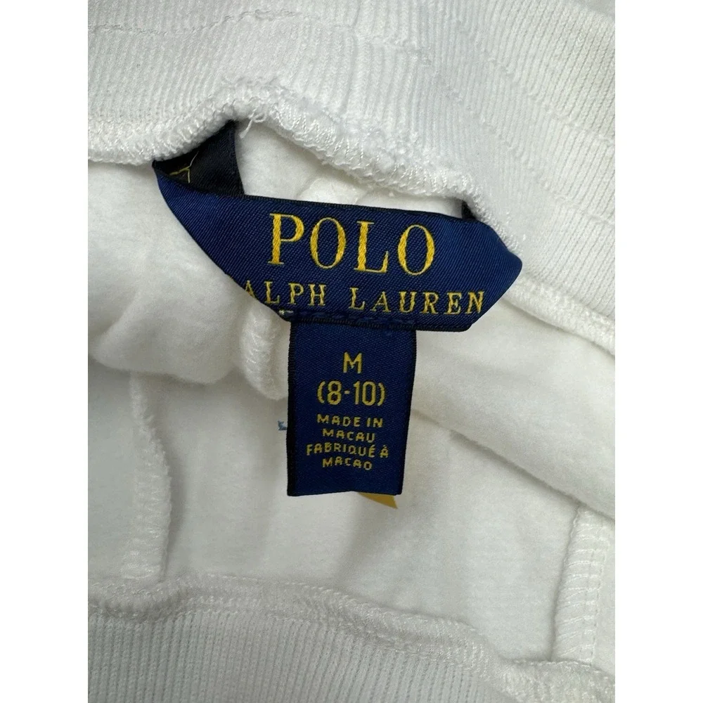 NWT Polo Ralph Lauren Kids M (8-10) Sweat Shorts White Fleece Black Pony M8